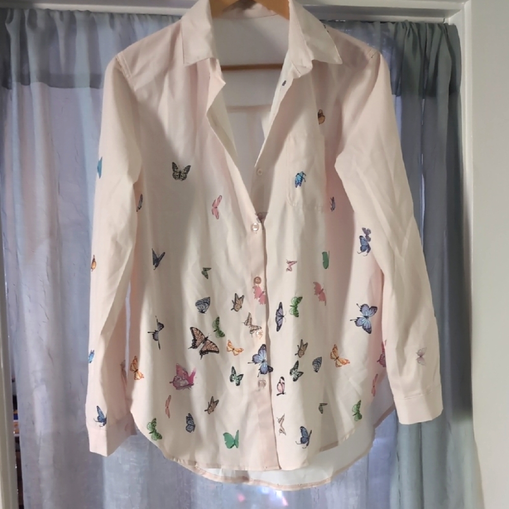 Butterfly Print Button-Up Shirt